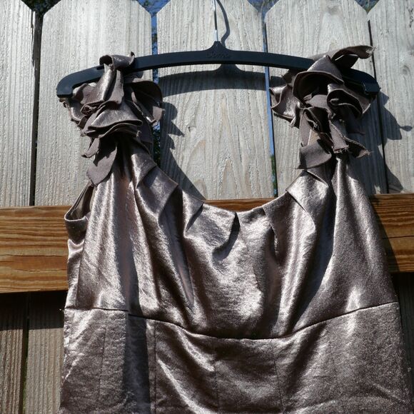 MAGGY LONDON Cocktail Dress Metallic Taupe Sleeveless Bubble Hem Evening Size 8 - Picture 7 of 7